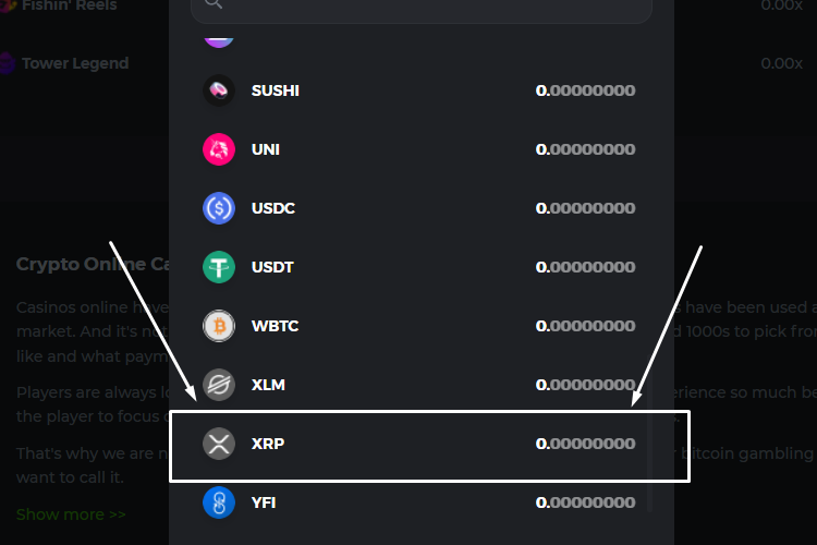 Find XRP among the offered options